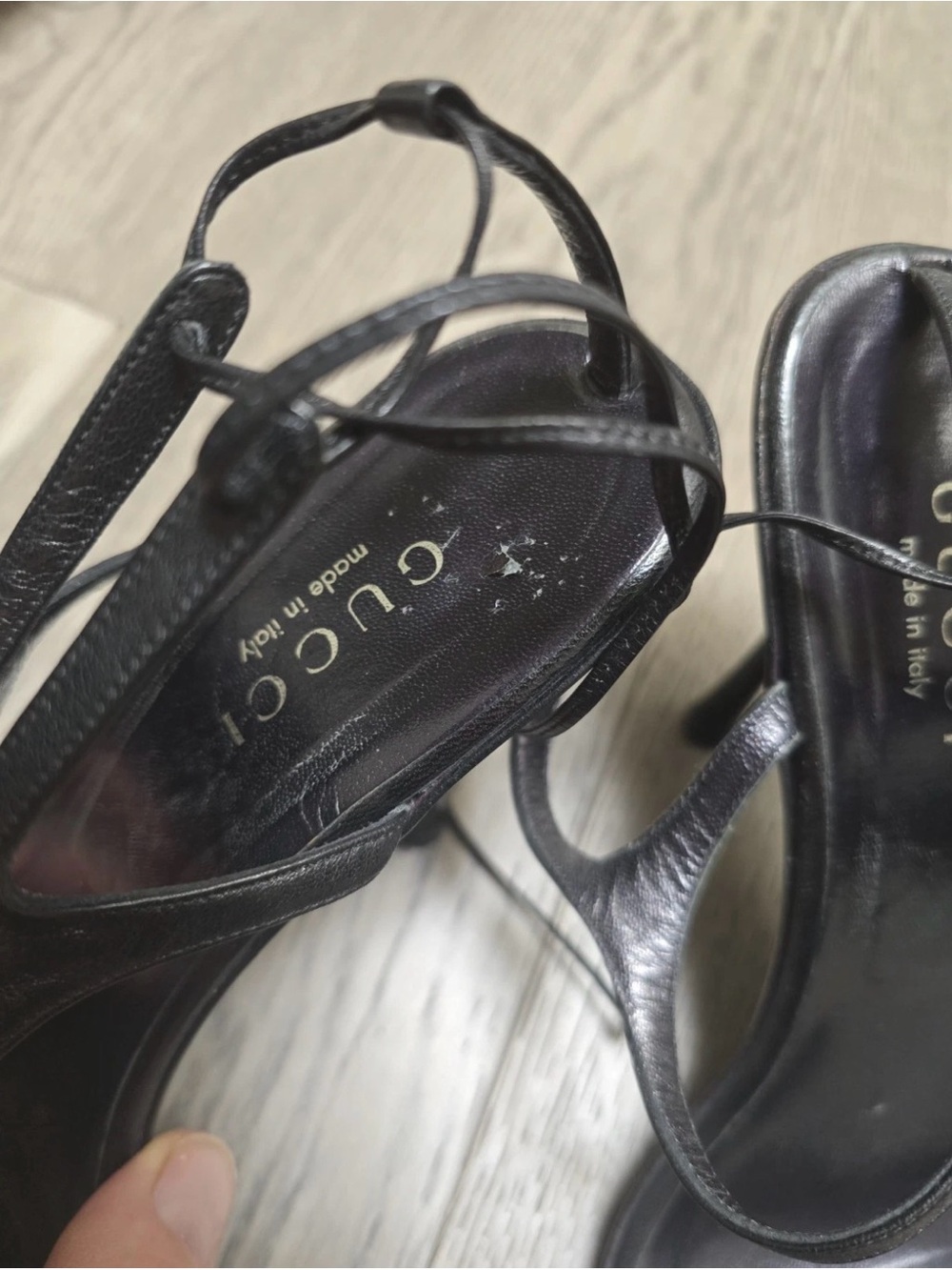Vtg Gucci Black Leather Strappy Stiletto Sandals - Picture 4 of 9